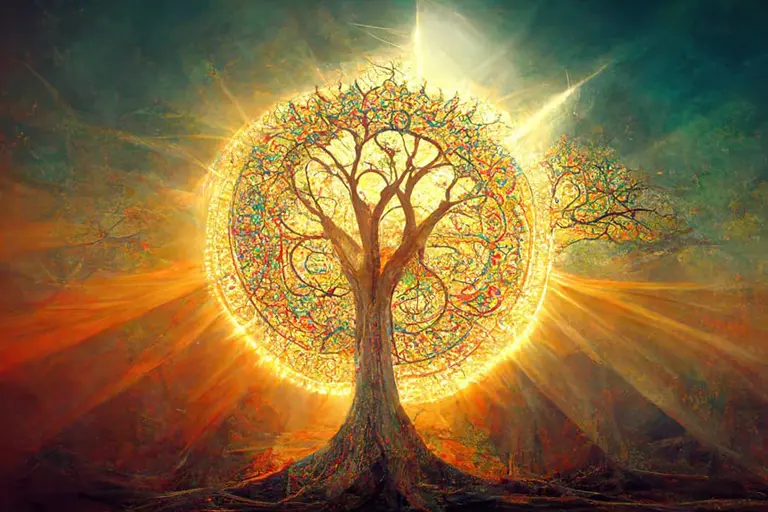 Dessin d'un arbre nimbé de lumière